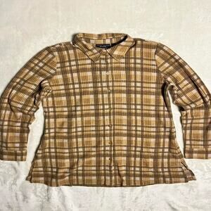 Susan Graver Weekend Cozy Soft Waffled Button Up Women's S Wispy Flare Campfire